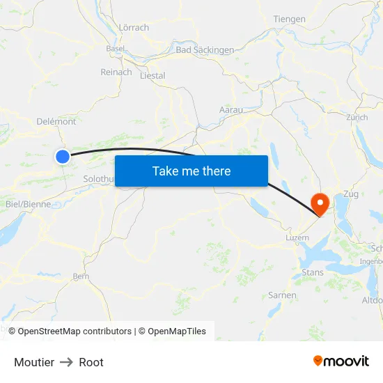 Moutier to Root map