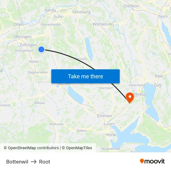 Bottenwil to Root map