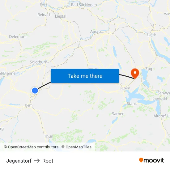 Jegenstorf to Root map