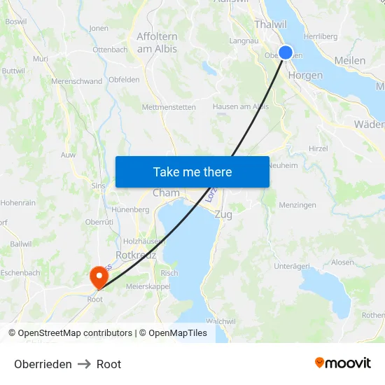 Oberrieden to Root map