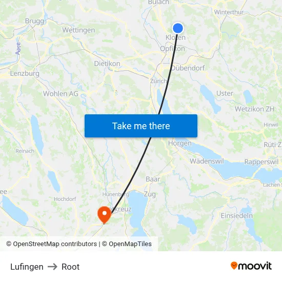 Lufingen to Root map