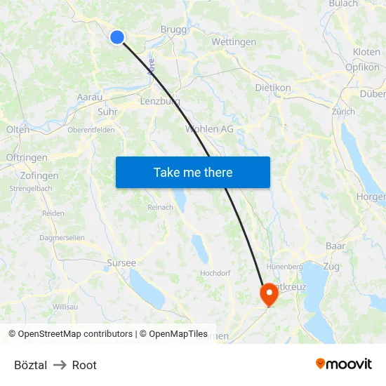 Böztal to Root map