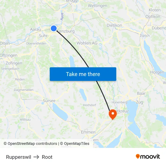 Rupperswil to Root map