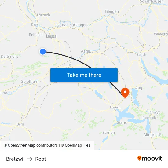Bretzwil to Root map