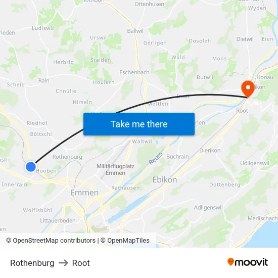 Rothenburg to Root map