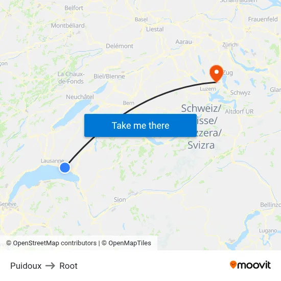 Puidoux to Root map