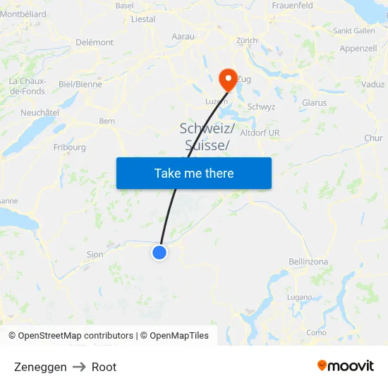 Zeneggen to Root map