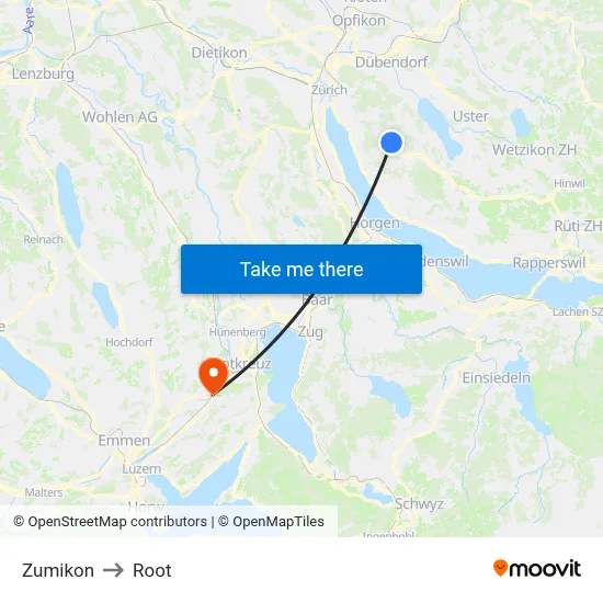 Zumikon to Root map
