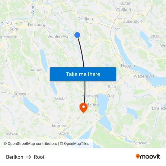Berikon to Root map