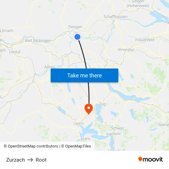Zurzach to Root map