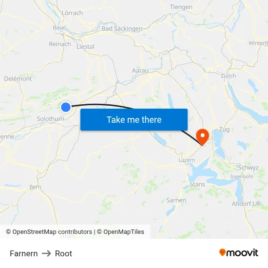 Farnern to Root map