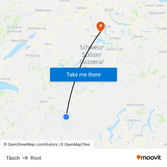 Täsch to Root map