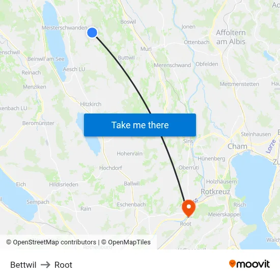Bettwil to Root map