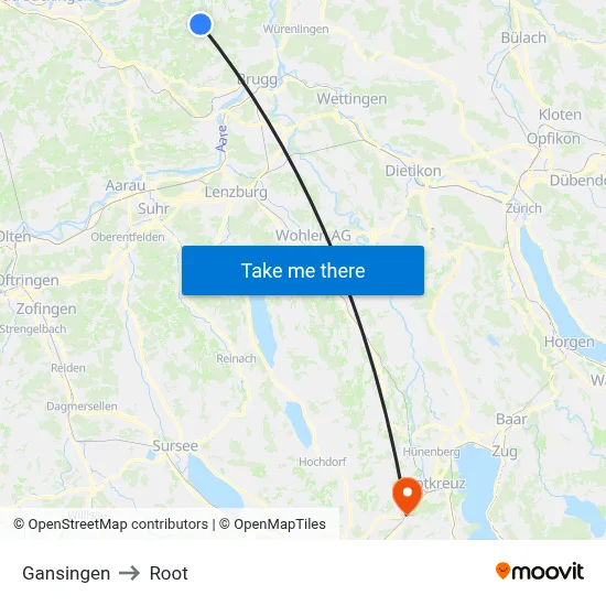Gansingen to Root map