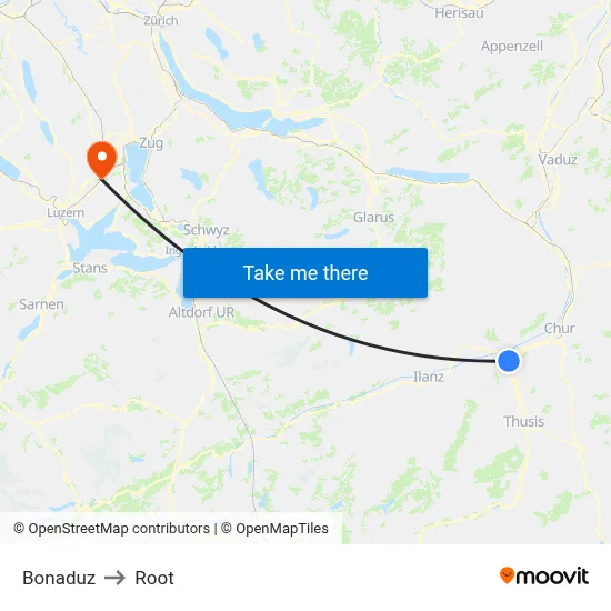 Bonaduz to Root map