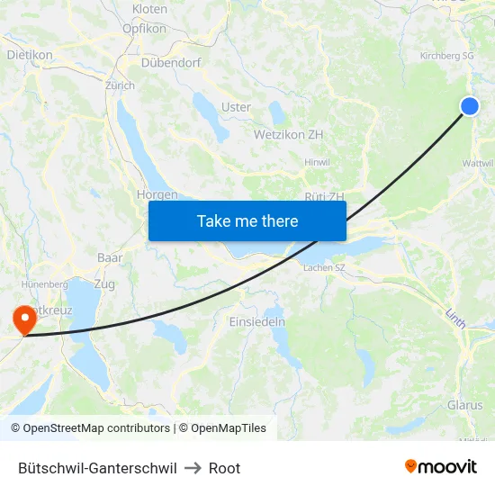 Bütschwil-Ganterschwil to Root map