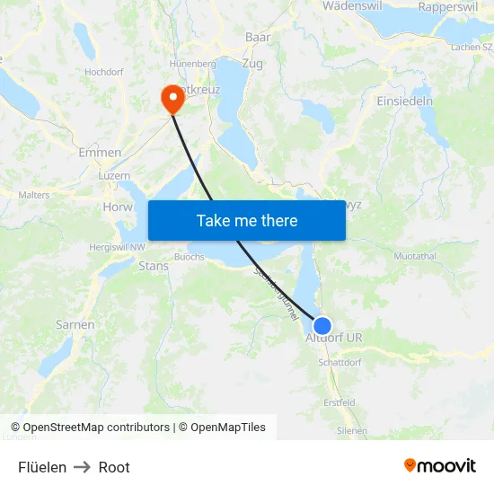 Flüelen to Root map