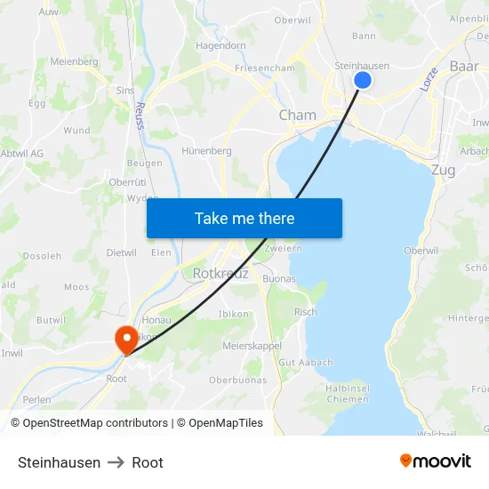 Steinhausen to Root map