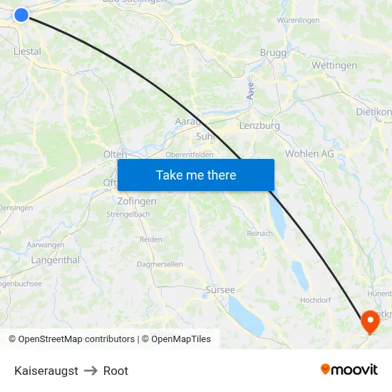 Kaiseraugst to Root map