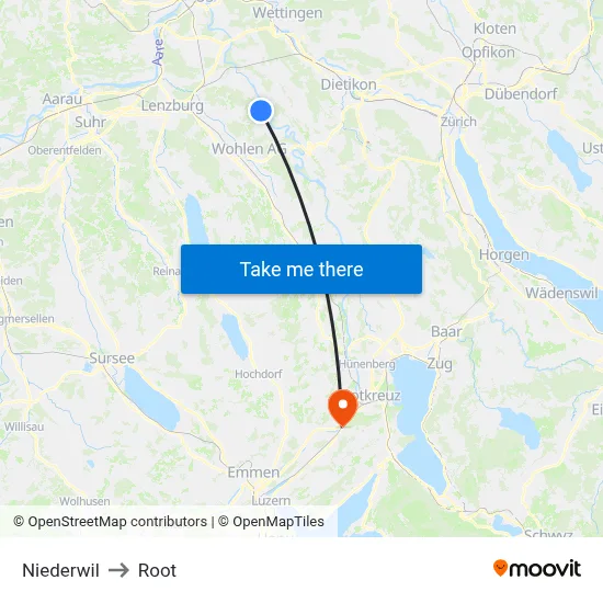Niederwil to Root map