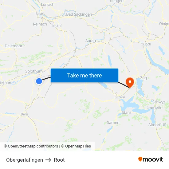 Obergerlafingen to Root map