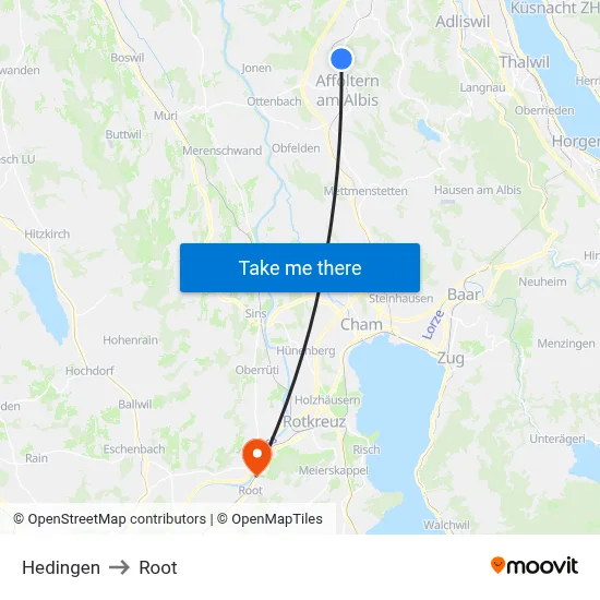 Hedingen to Root map