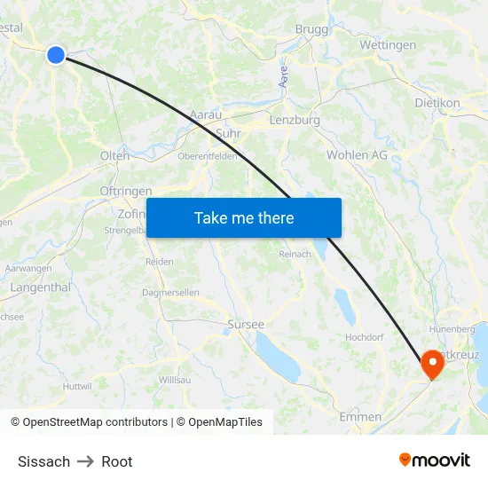 Sissach to Root map