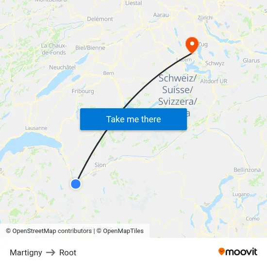 Martigny to Root map