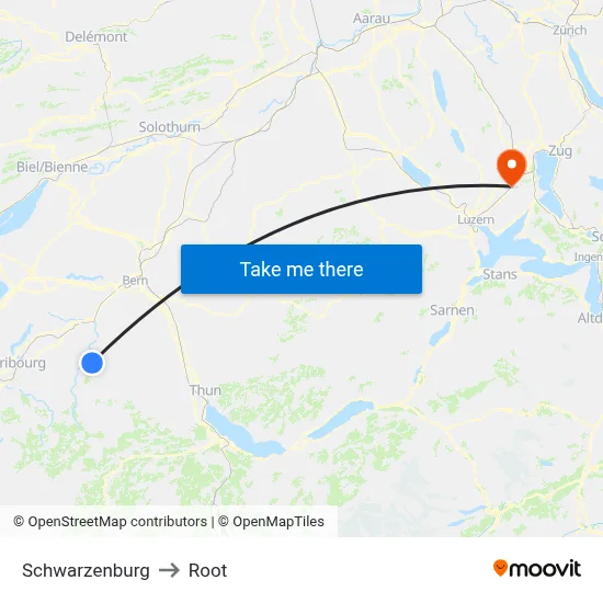 Schwarzenburg to Root map