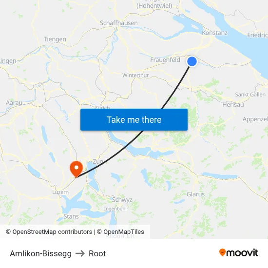 Amlikon-Bissegg to Root map