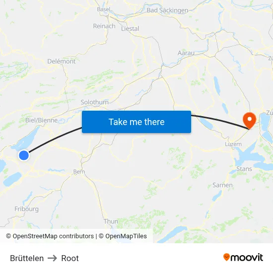 Brüttelen to Root map