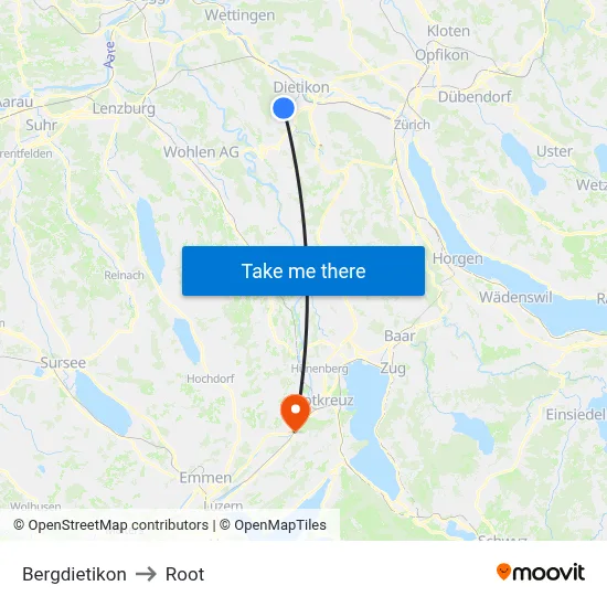 Bergdietikon to Root map