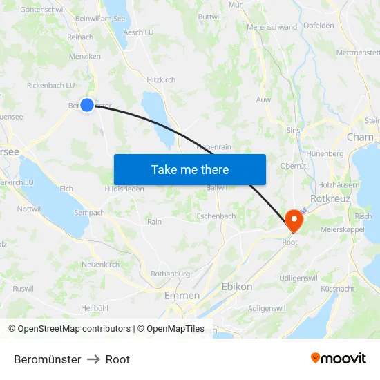 Beromünster to Root map