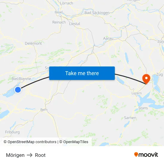 Mörigen to Root map