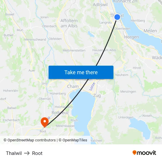 Thalwil to Root map