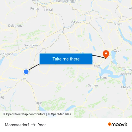 Moosseedorf to Root map