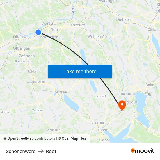 Schönenwerd to Root map
