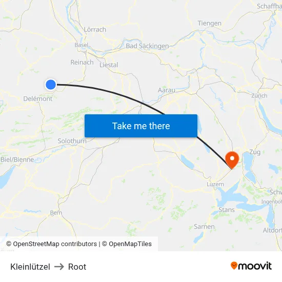 Kleinlützel to Root map
