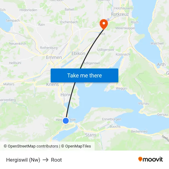 Hergiswil (Nw) to Root map