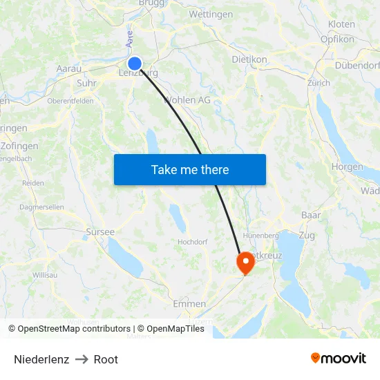 Niederlenz to Root map
