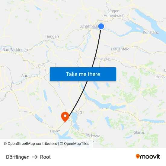 Dörflingen to Root map