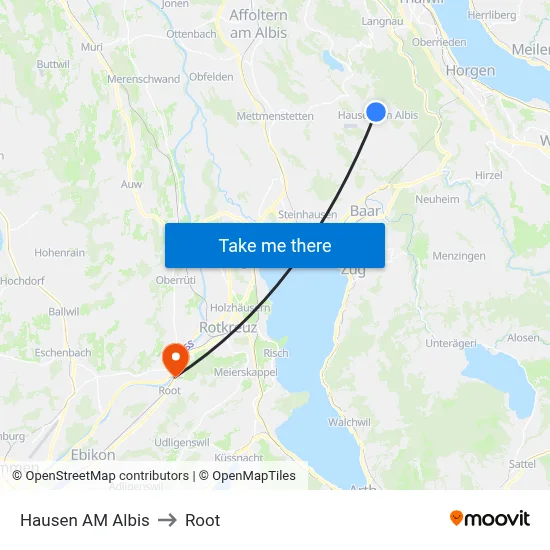 Hausen AM Albis to Root map