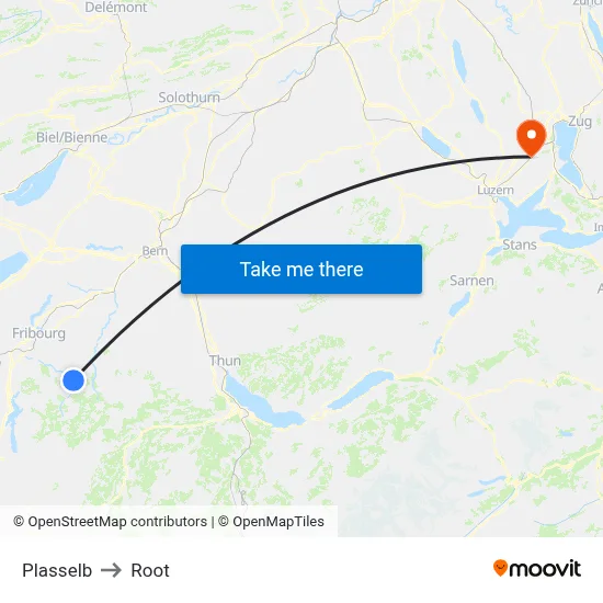 Plasselb to Root map