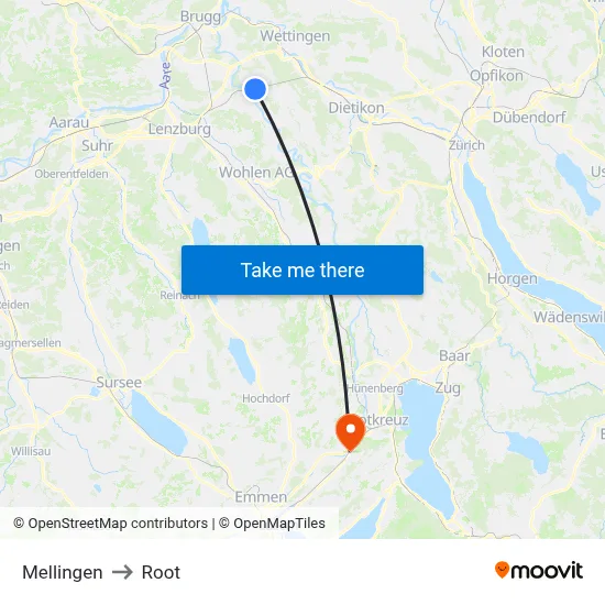 Mellingen to Root map