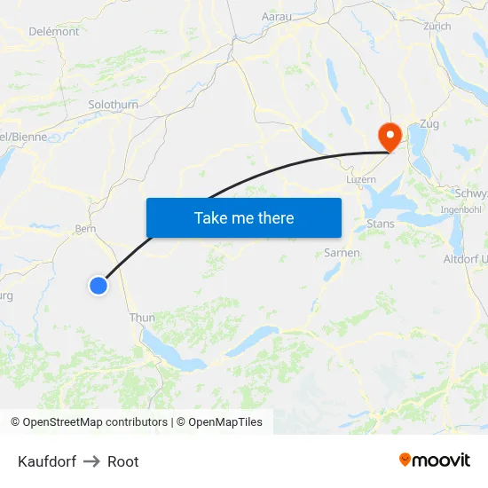 Kaufdorf to Root map