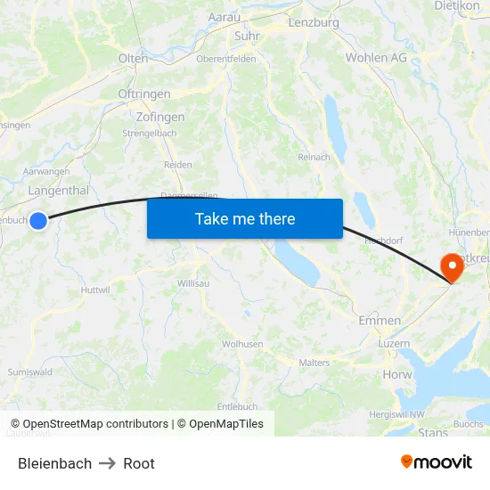 Bleienbach to Root map