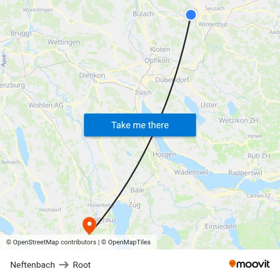 Neftenbach to Root map