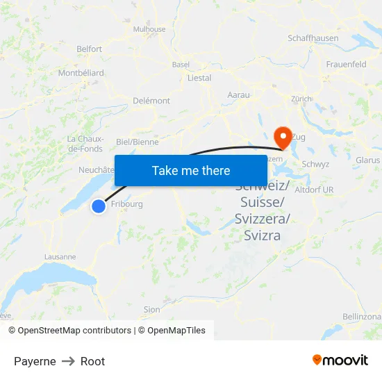 Payerne to Root map