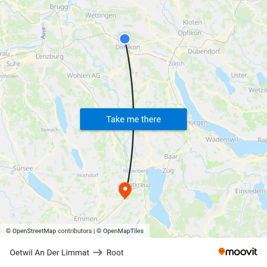 Oetwil An Der Limmat to Root map