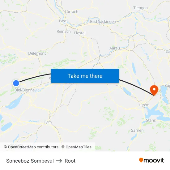 Sonceboz-Sombeval to Root map